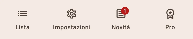 Schermata principale dell'app con la nuova sezione "Novità" evidenziata nella barra di navigazione inferiore.